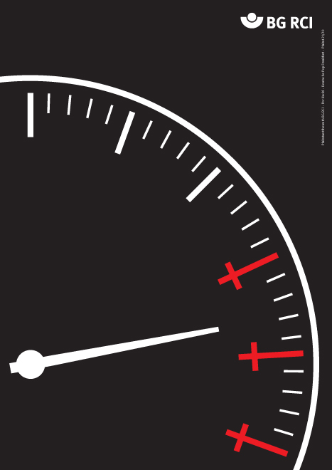 Weiße Grafik eines Auto-Tachometers auf schwarzem Hintergrund.Rechts, im oberen Geschwindigkeitsbereich ist die Balkenanzeige durch rote Kreuze ersetzt. Zwischen zwei Kreuzen befindet sich die Tachonadel.